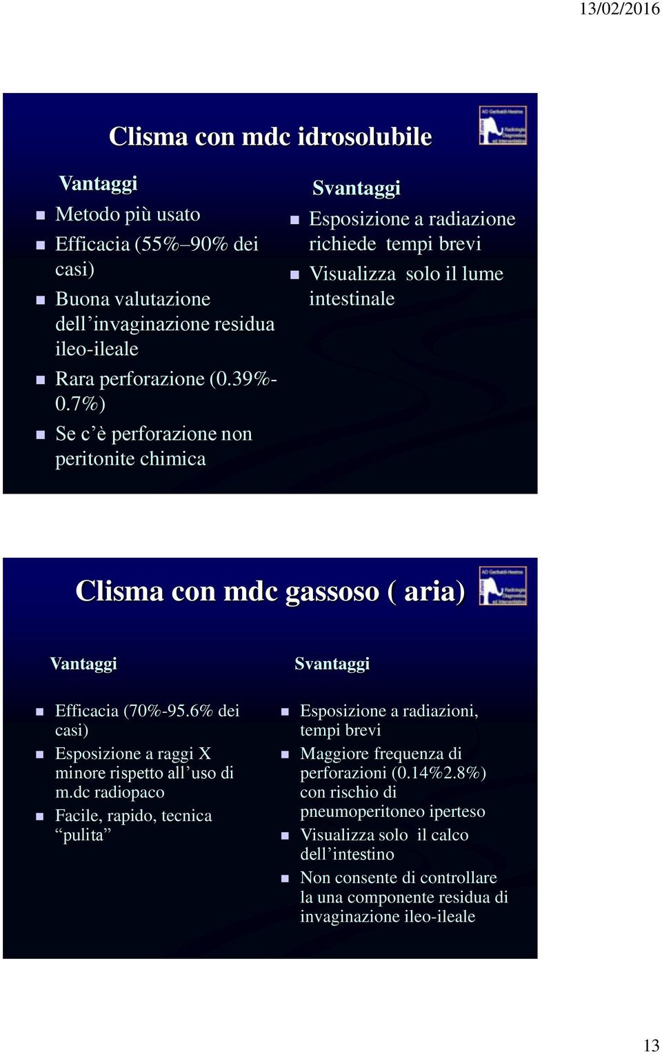 Efficacia (70%-95.6% dei casi) Esposizione a raggi X minore rispetto all uso di m.