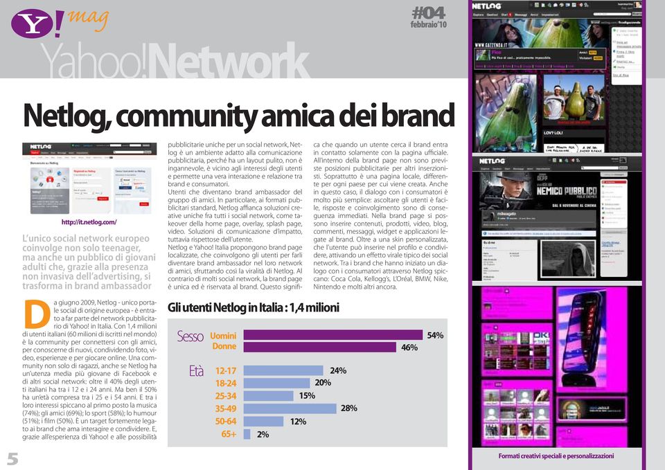 giugno 2009, Netlog - unico portale social di origine europea - è entrato a far parte del network pubblicitario di Yahoo! in Italia.