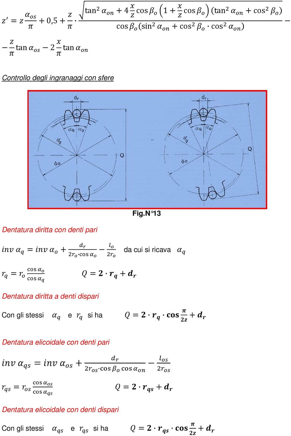 N 13 da cui si ricava = = + Dentatura diritta a denti dispari Con gli stessi e si ha