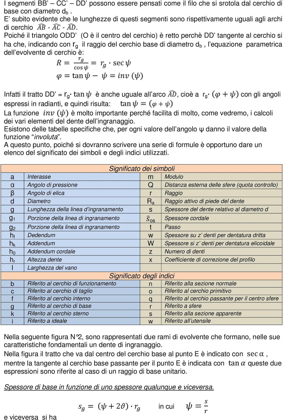 Poiché il triangolo ODD (O è il centro del cerchio) è retto perchè DD tangente al cerchio si ha che, indicando con r g il raggio del cerchio base di diametro d b, l equazione parametrica dell