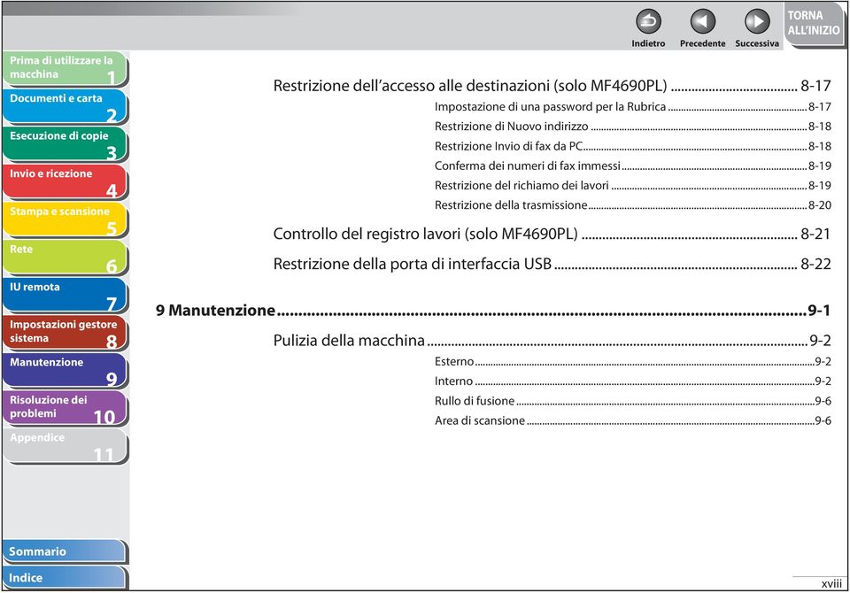 .. - Conferma dei numeri di fax immessi... - Restrizione della trasmissione... -0 Controllo del registro lavori (solo MF0PL).