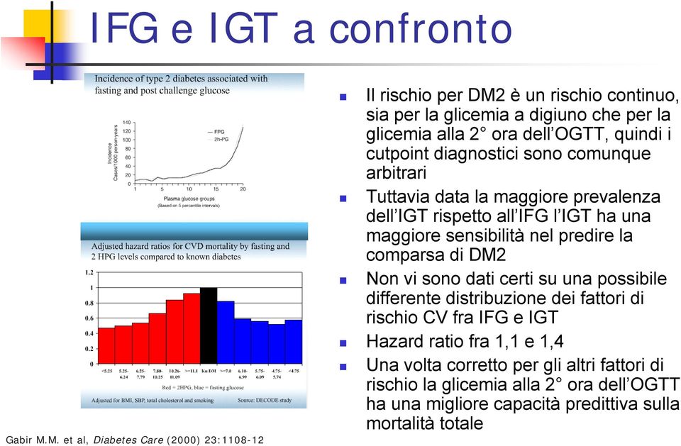 quindi i cutpoint diagnostici sono comunque arbitrari Tuttavia data la maggiore prevalenza dell IGT rispetto all IFG l IGT ha una maggiore sensibilità nel