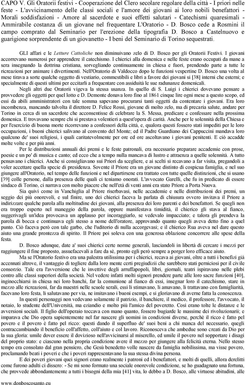 soddisfazioni - Amore al sacerdote e suoi effetti salutari - Catechismi quaresimali - Ammirabile costanza di un giovane nel frequentare L'Oratorio - D.