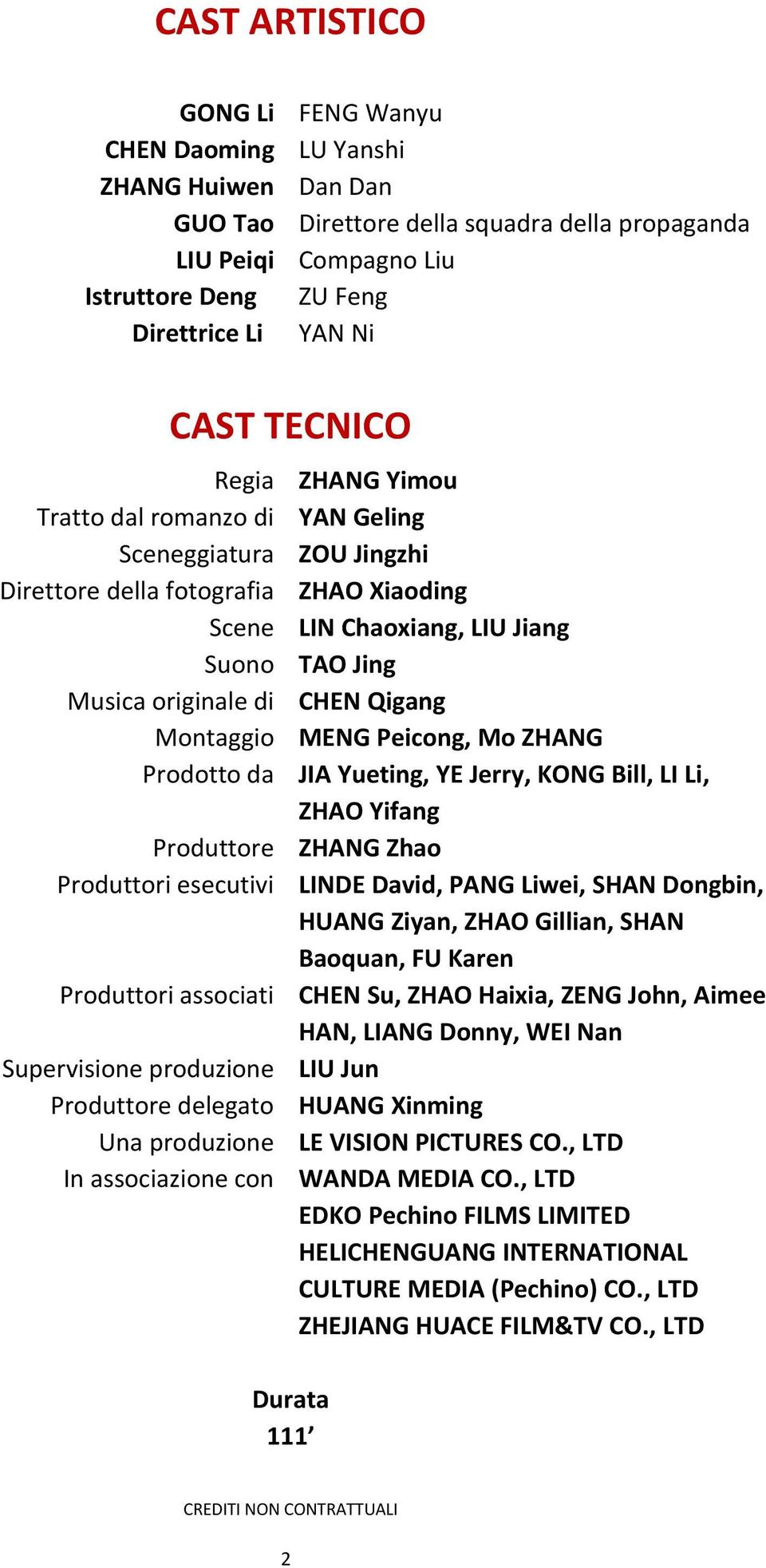 Qigang Montaggio MENG Peicong, Mo ZHANG Prodotto da JIA Yueting, YE Jerry, KONG Bill, LI Li, ZHAO Yifang Produttore ZHANG Zhao Produttori esecutivi LINDE David, PANG Liwei, SHAN Dongbin, HUANG Ziyan,