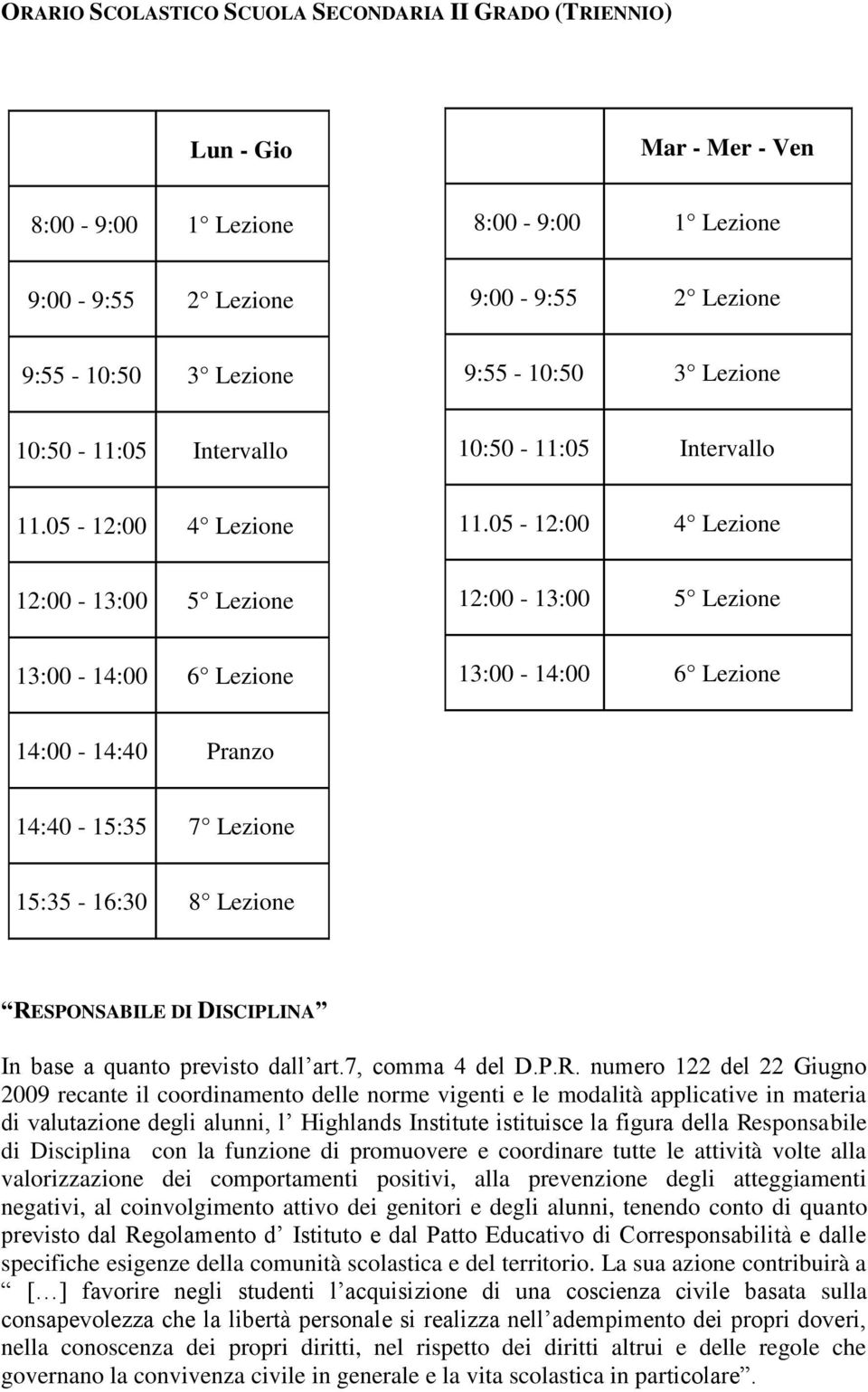 05-12:00 4 Lezione 12:00-13:00 5 Lezione 12:00-13:00 5 Lezione 13:00-14:00 6 Lezione 13:00-14:00 6 Lezione 14:00-14:40 Pranzo 14:40-15:35 7 Lezione 15:35-16:30 8 Lezione RESPONSABILE DI DISCIPLINA In