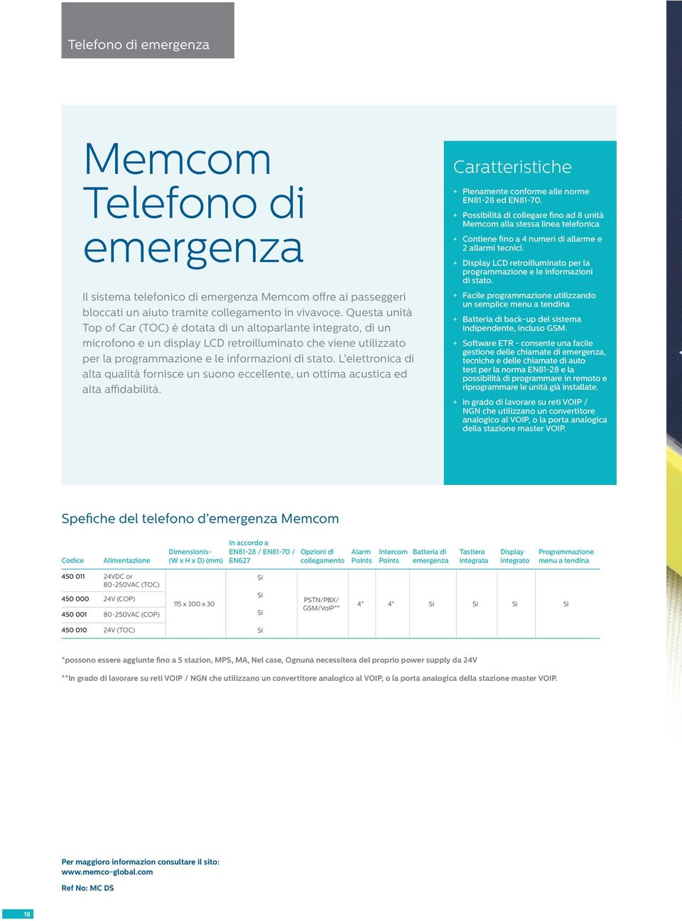 L elettronica di alta qualità fornisce un suono eccellente, un ottima acustica ed alta affidabilità. + + Pienamente conforme alle norme EN81-28 ed EN81-70.