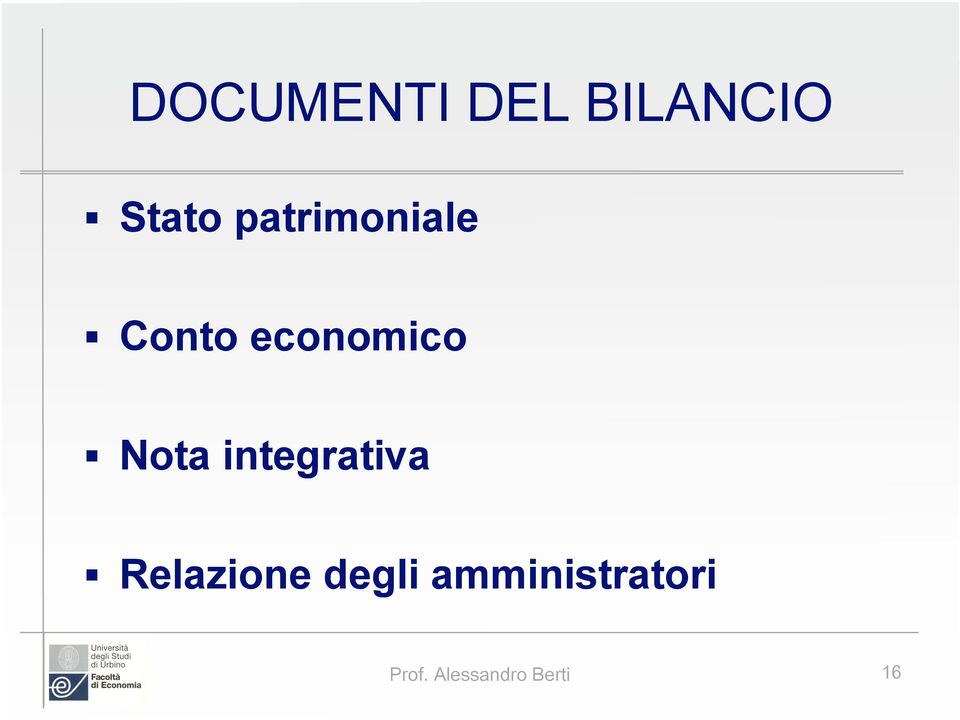 Nota integrativa Relazione degli