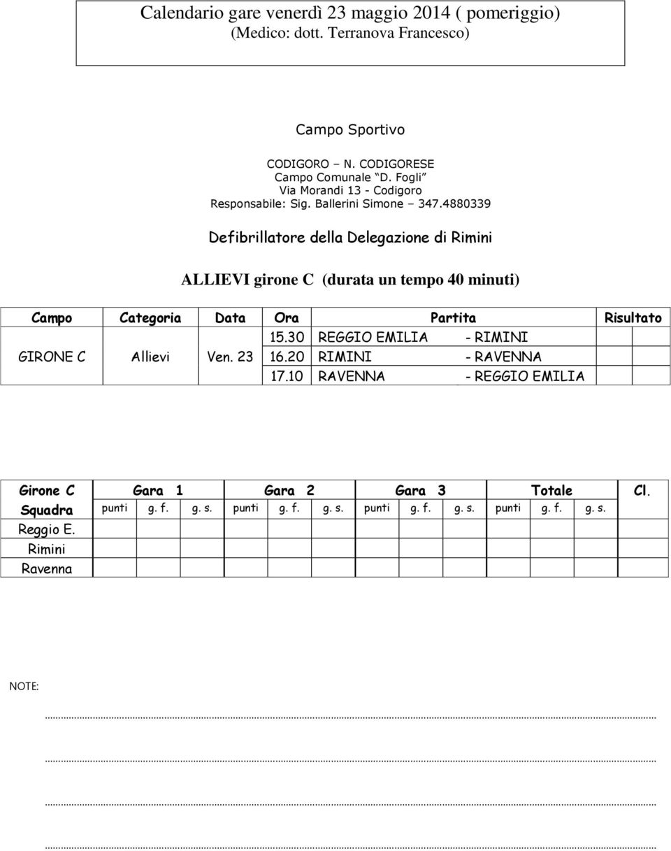 4880339 Defibrillatore della Delegazione di Rimini ALLIEVI girone C (durata un tempo 40 minuti) 15.