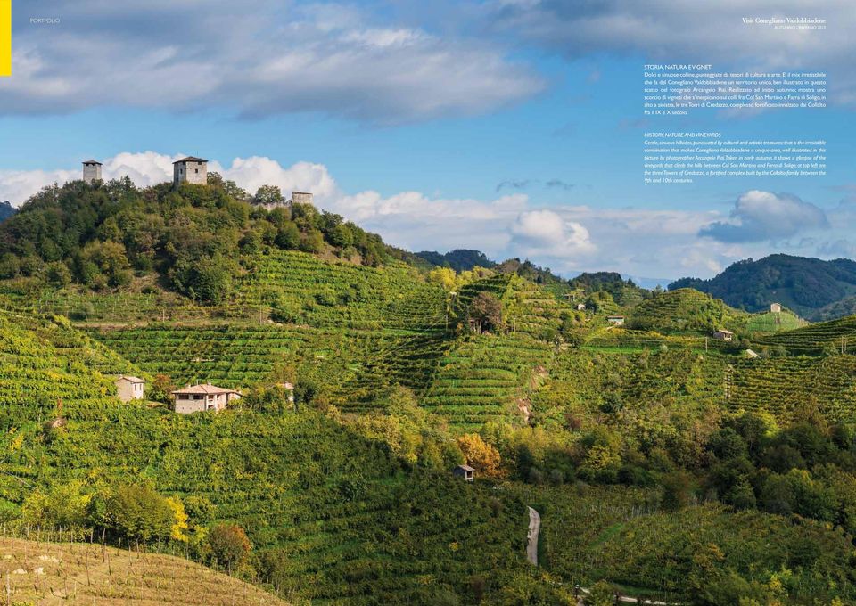 Realizzato ad inizio autunno; mostra uno scorcio di vigneti che s inerpicano sui colli fra Col San Martino e Farra di Soligo, in alto a sinistra, le tre Torri di Credazzo, complesso fortificato