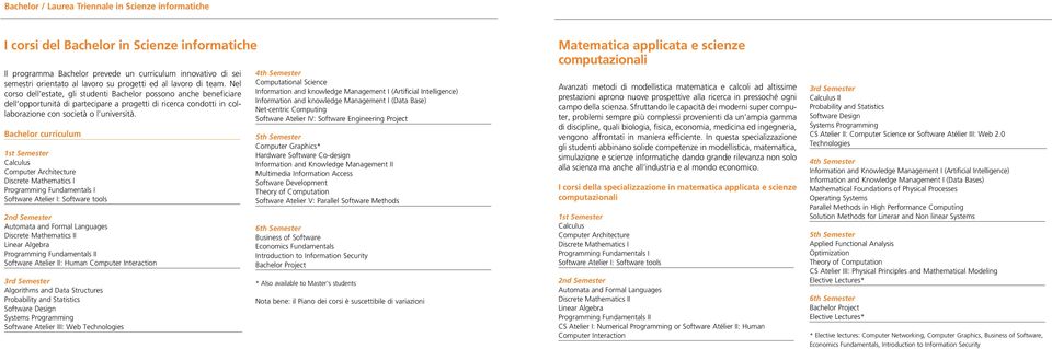 Nel corso dell'estate, gli studenti Bachelor possono anche beneficiare dell opportunità di partecipare a progetti di ricerca condotti in collaborazione con società o l università.