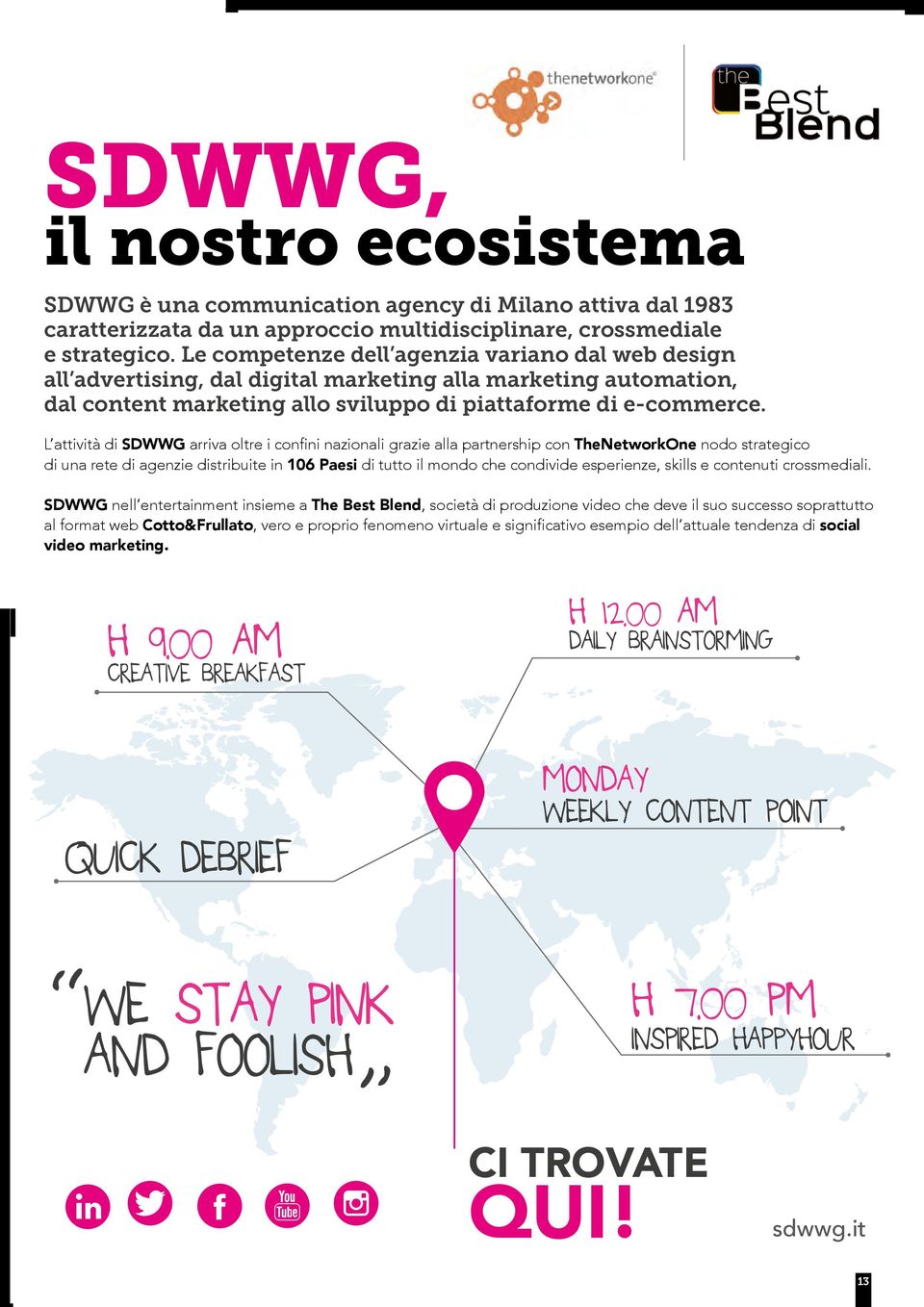 L attività di SDWWG arriva oltre i confini nazionali grazie alla partnership con TheNetworkOne nodo strategico di una rete di agenzie distribuite in 106 Paesi di tutto il mondo che condivide