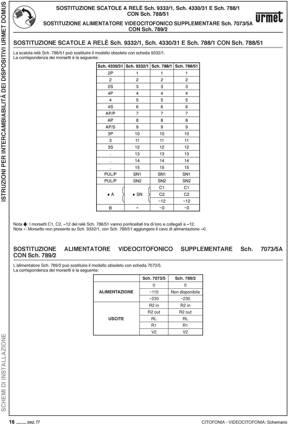 .. PUL/P PUL/P A B 3 4 5 7 8 9 3 4 5 SN SN SN 3 4 5 7 8 9 3 4 5 SN SN C C 3 4 5 7 8 9 3 4 5 SN SN C C Nota : I morsetti C, C, del relè Sch. 788/5 vanno ponticellati tra di loro e collegati a.