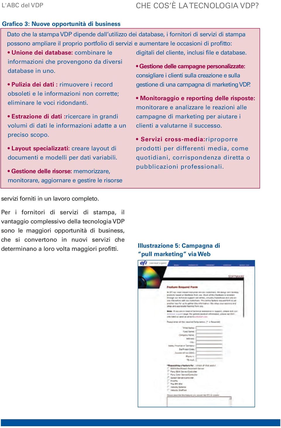 occasioni di profitto: Unione dei database: combinare le digitali del cliente, inclusi file e database. informazioni che provengono da diversi Gestione delle campagne personalizzate: database in uno.