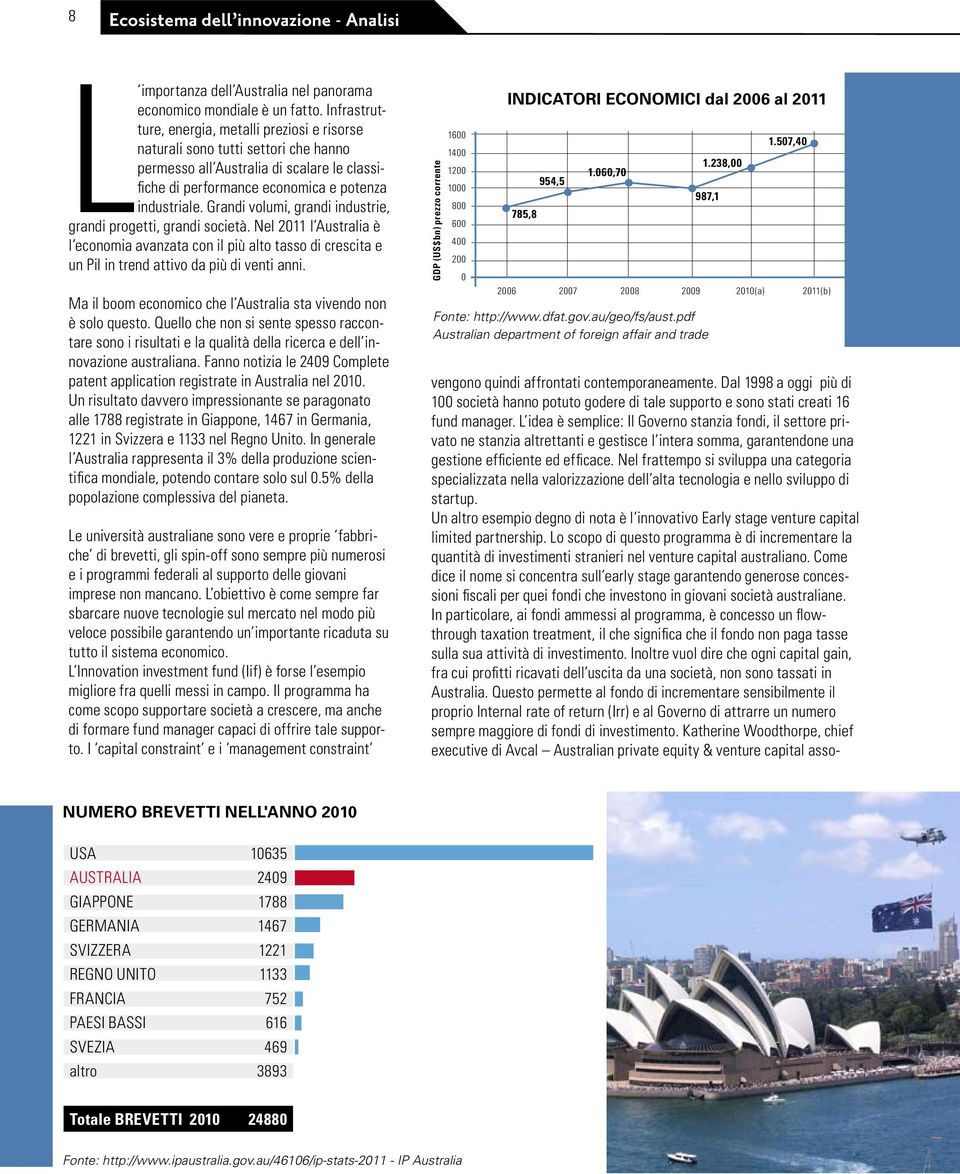 Grandi volumi, grandi industrie, grandi progetti, grandi società. Nel 2011 l Australia è l economia avanzata con il più alto tasso di crescita e un Pil in trend attivo da più di venti anni.