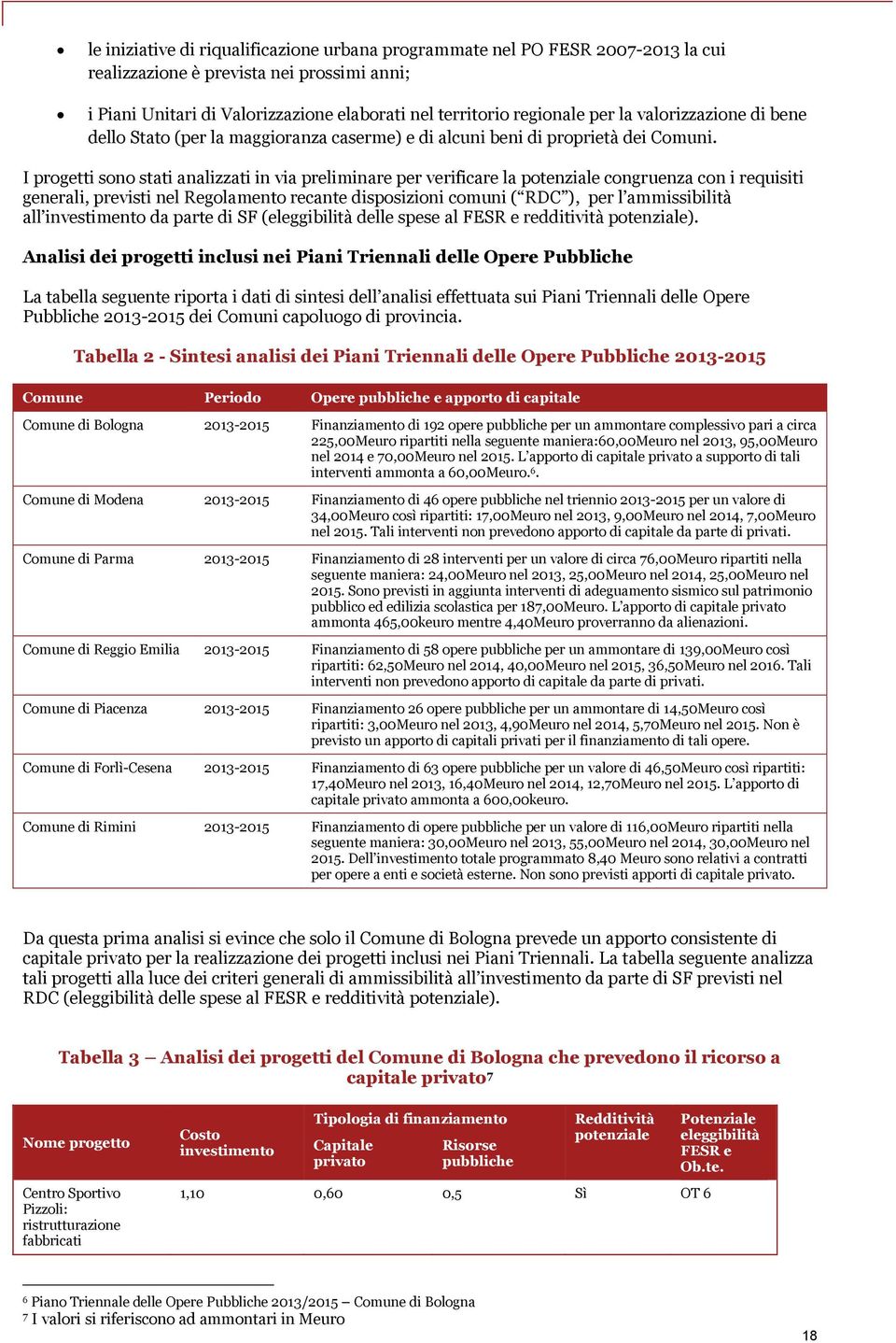 I progetti sono stati analizzati in via preliminare per verificare la potenziale congruenza con i requisiti generali, previsti nel Regolamento recante disposizioni comuni ( RDC ), per l ammissibilità