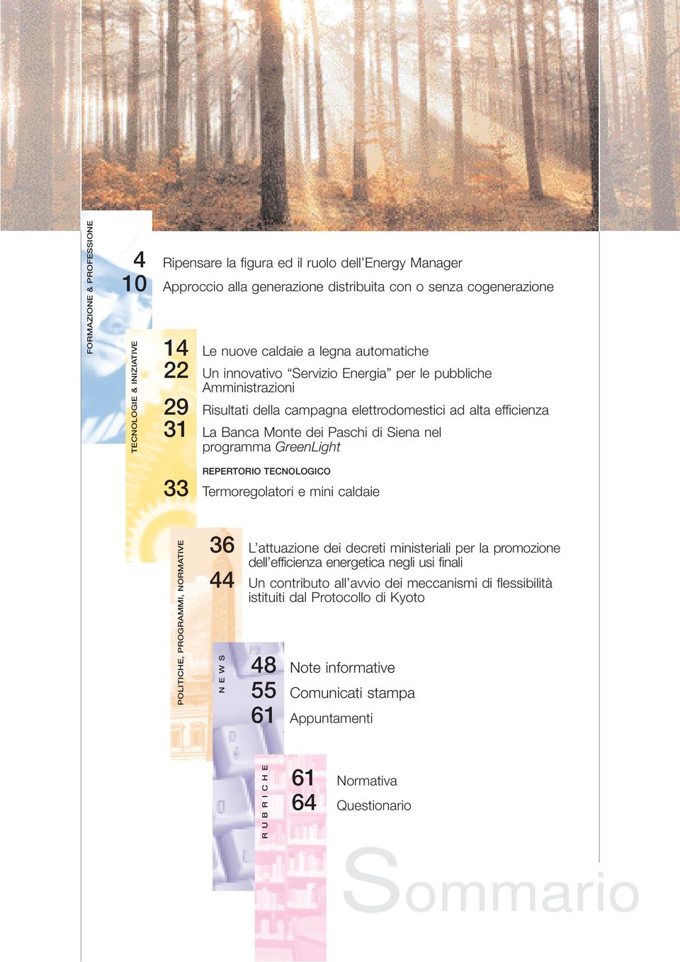 GreenLight REPERTORIO TECNOLOGICO 33 Termoregolatori e mini caldaie POLITICHE, PROGRAMMI, NORMATIVE 36 L attuazione dei decreti ministeriali per la promozione dell efficienza energetica negli usi