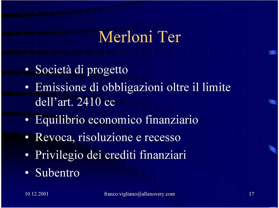 2410 cc Equilibrio economico finanziario Revoca, risoluzione