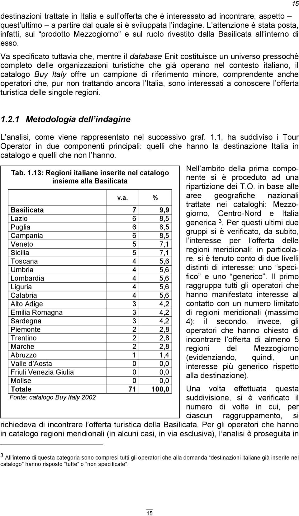 Va specificato tuttavia che, mentre il database Enit costituisce un universo pressochè completo delle organizzazioni turistiche che già operano nel contesto italiano, il catalogo Buy Italy offre un