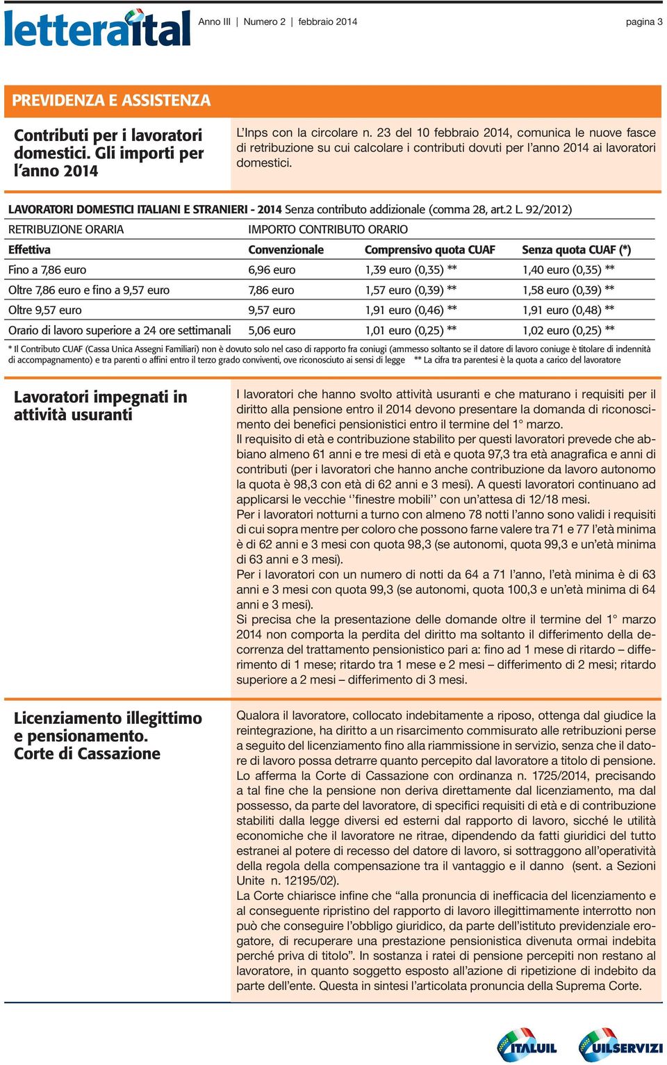 LAVORATORI DOMESTICI ITALIANI E STRANIERI - 2014 Senza contributo addizionale (comma 28, art.2 L.