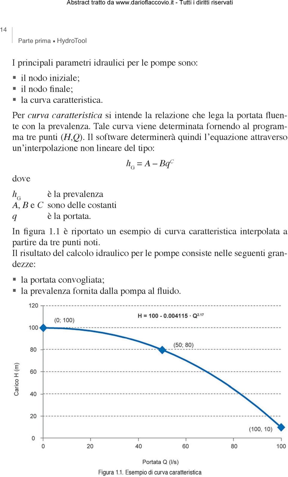 Il software determinerà quindi l equazione attraverso un interpolazione non lineare del tipo: h G = A Bq C dove h G è la prevalenza A, B e C sono delle costanti q è la portata. In figura 1.