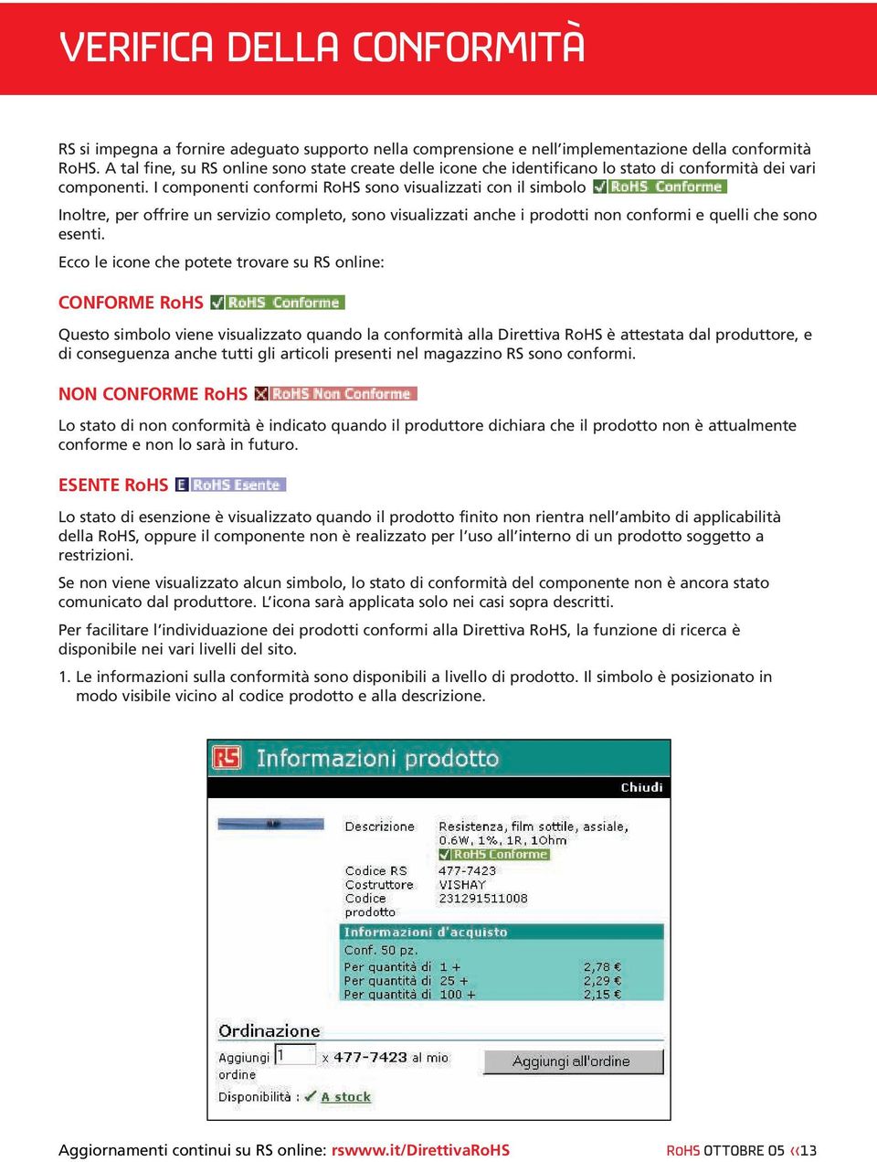 I componenti conformi RoHS sono visualizzati con il simbolo Inoltre, per offrire un servizio completo, sono visualizzati anche i prodotti non conformi e quelli che sono esenti.