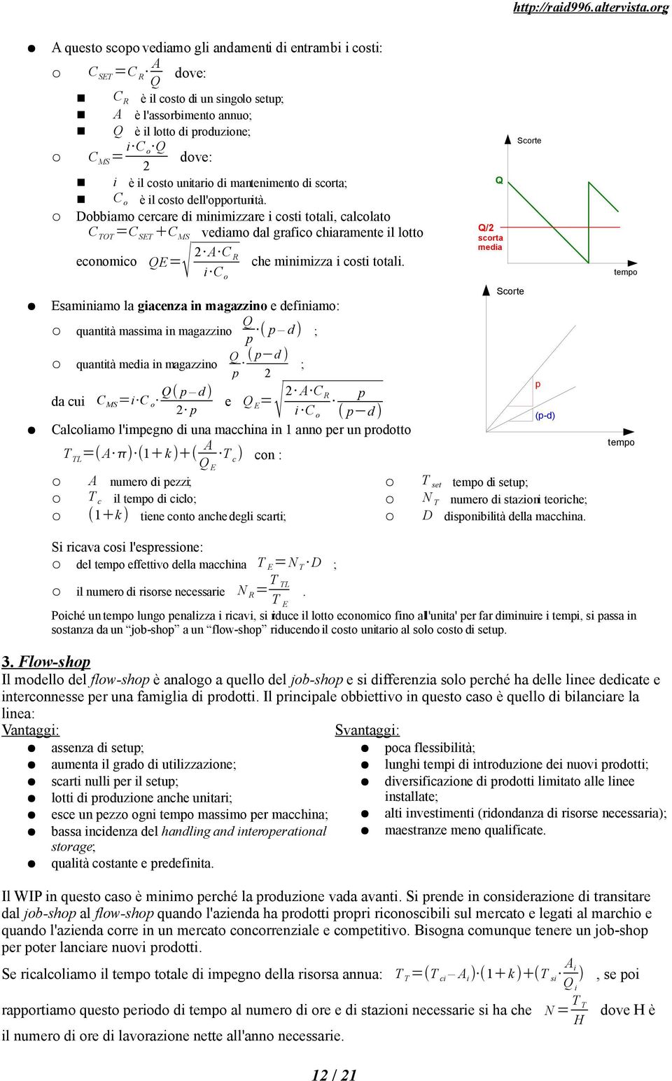 Dobbiamo cercare di minimizzare i costi totali, calcolato C TOT =C SET C MS vediamo dal grafico chiaramente il lotto economico QE= 2 A C R che minimizza i costi totali.