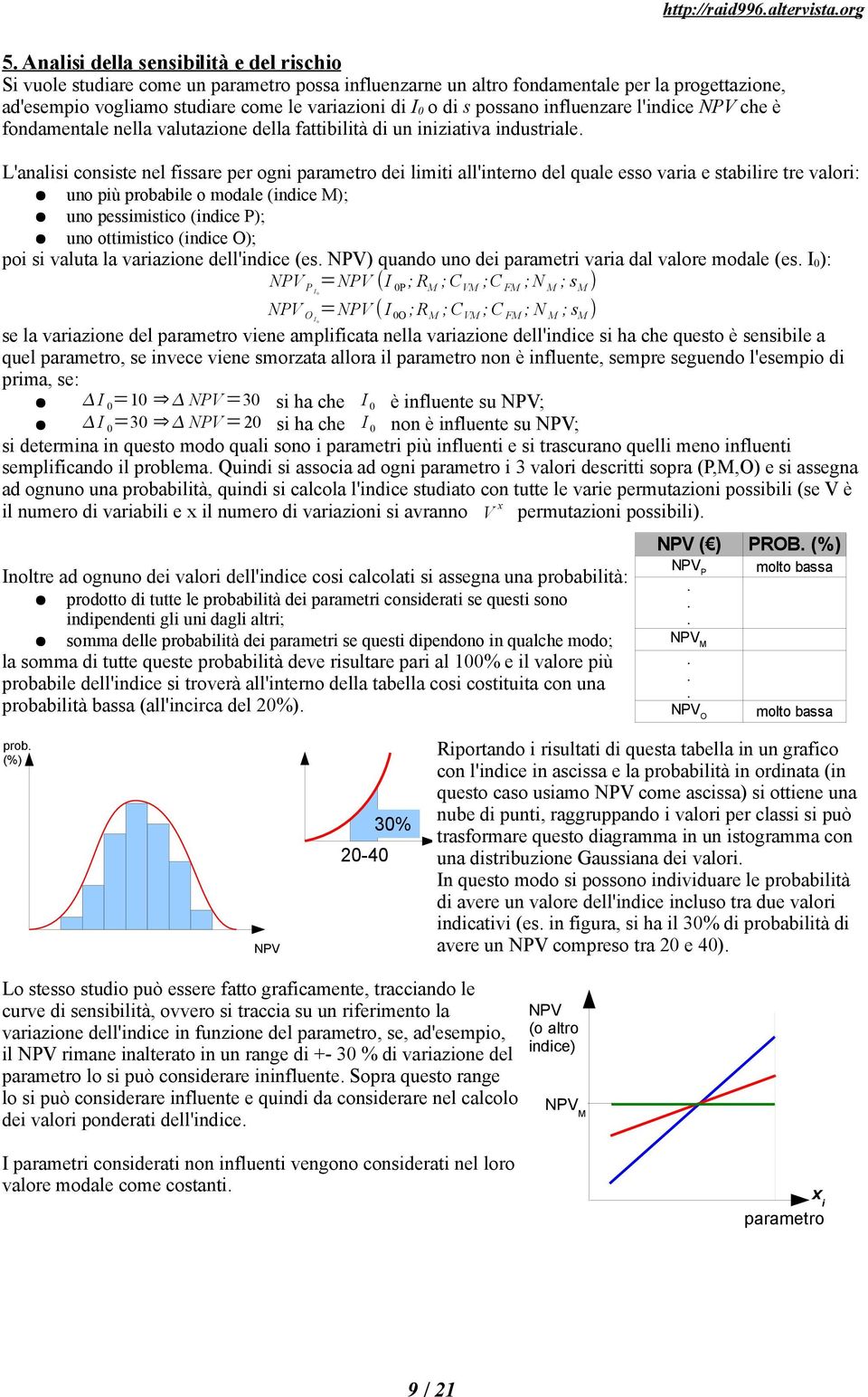 L'analisi consiste nel fissare per ogni parametro dei limiti all'interno del quale esso varia e stabilire tre valori: uno più probabile o modale (indice M); uno pessimistico (indice P); uno