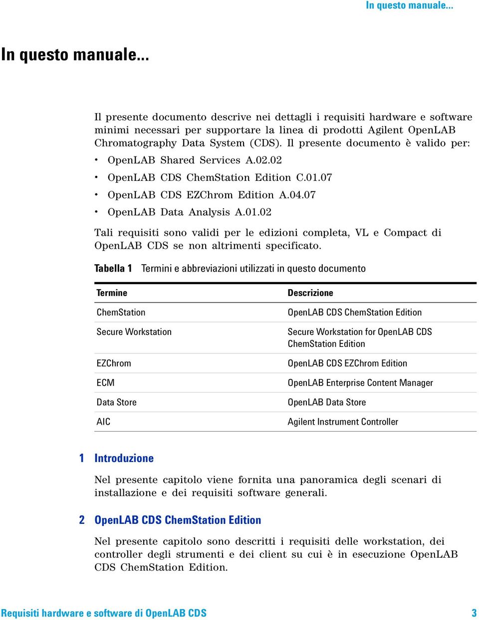 Il presente documento è valido per: OpenLAB Shared Services A.02.02 OpenLAB CDS ChemStation Edition C.01.