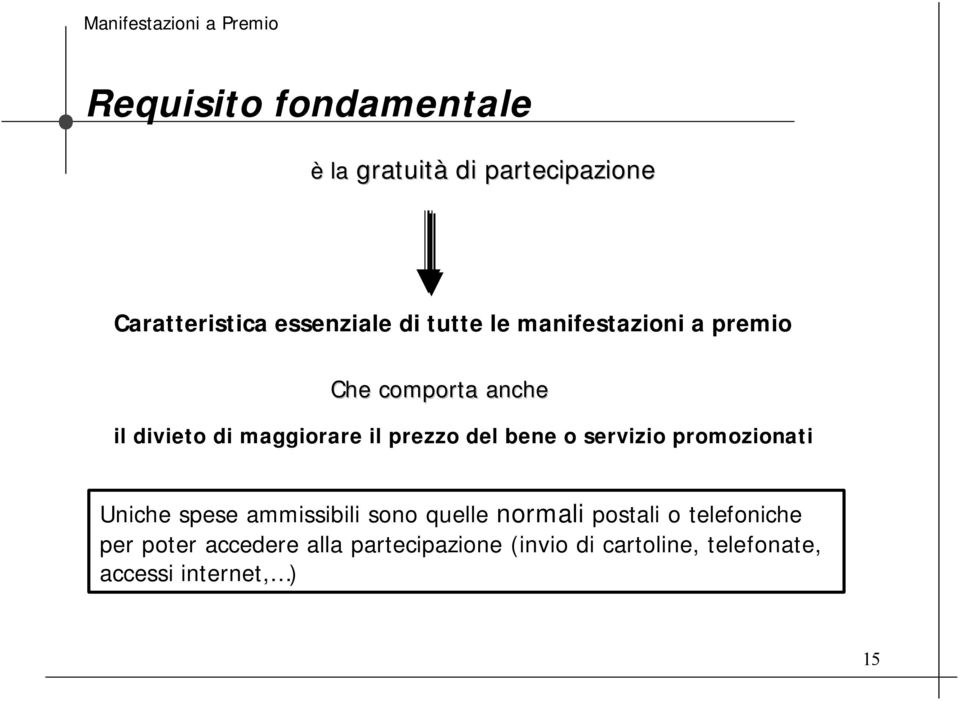 servizio promozionati Uniche spese ammissibili sono quelle normali postali o telefoniche