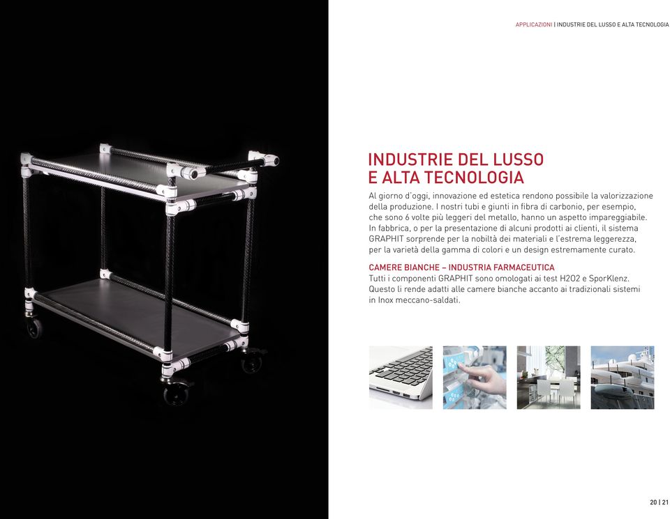 In fabbrica, o per la presentazione di alcuni prodotti ai clienti, il sistema GRAPHIT sorprende per la nobiltà dei materiali e l estrema leggerezza, per la varietà della gamma di colori