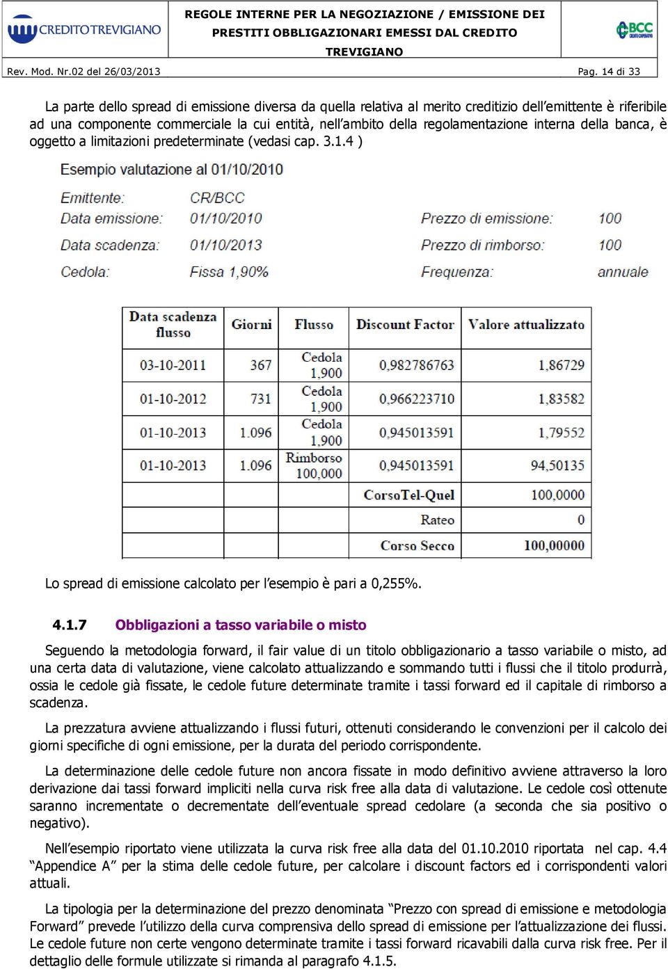 interna della banca, è oggetto a limitazioni predeterminate (vedasi cap. 3.1.