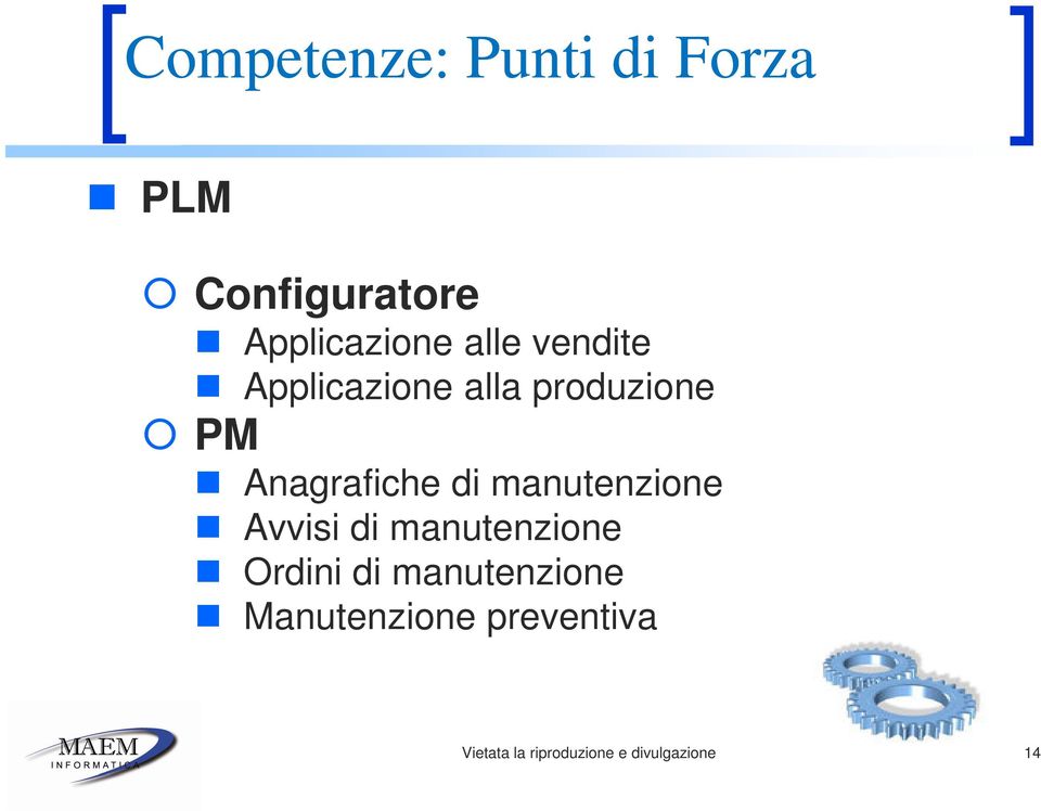 produzione PM Anagrafiche di manutenzione Avvisi