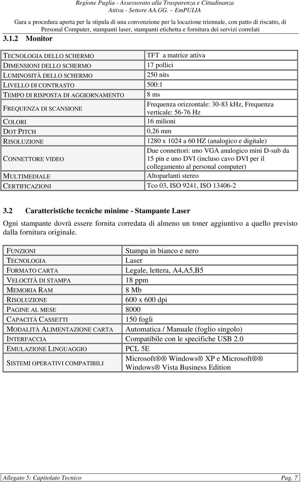 VGA analogico mini D-sub da CONNETTORE VIDEO 15 pin e uno DVI (incluso cavo DVI per il collegamento al personal computer) MULTIMEDIALE Altoparlanti stereo CERTIFICAZIONI Tco 03, ISO 9241, ISO 13406-2