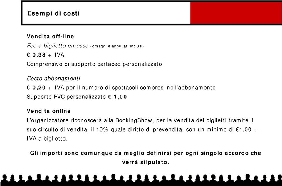 online L organizzatore riconoscerà alla BookingShow, per la vendita dei biglietti tramite il suo circuito di vendita, il 10% quale