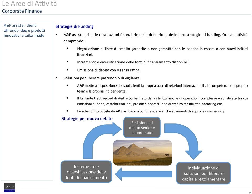 Incremento e diversificazione delle fon- di finanziamento disponibili. Emissione di debito con o senza ra-ng. Soluzioni per liberare patrimonio di vigilanza.