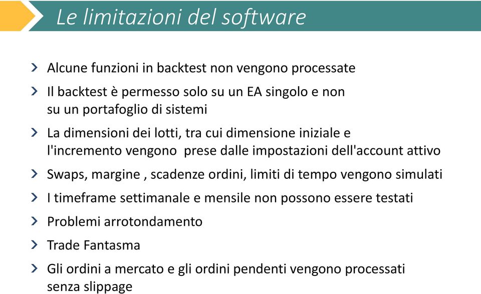 dell'account attivo Swaps, margine, scadenze ordini, limiti di tempo vengono simulati I timeframe settimanale e mensile non