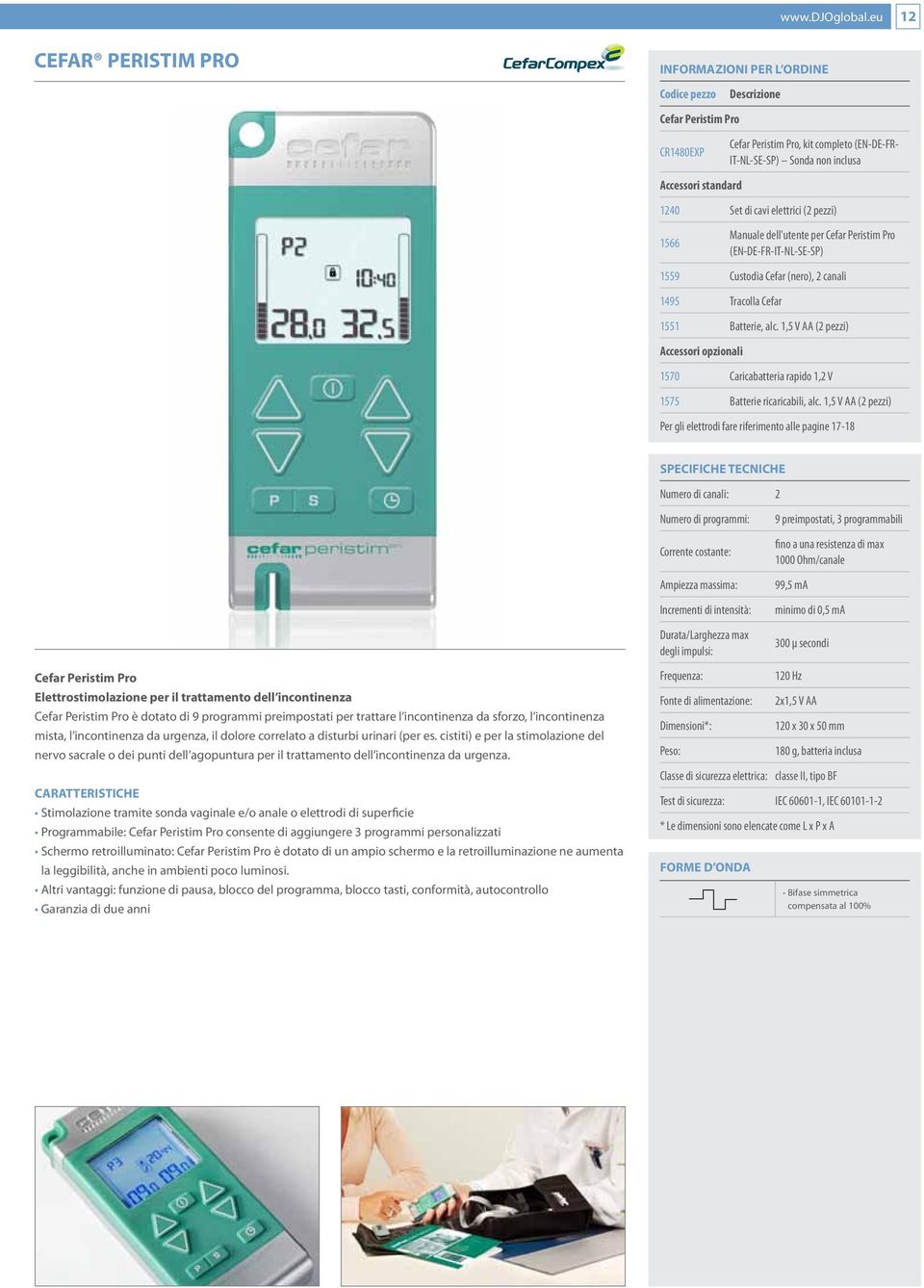 dell'utente per Cefar Peristim Pro (EN-DE-FR-IT-NL-SE-SP) 1559 Custodia Cefar (nero), 2 canali 1495 Tracolla Cefar 1551 Batterie, alc.