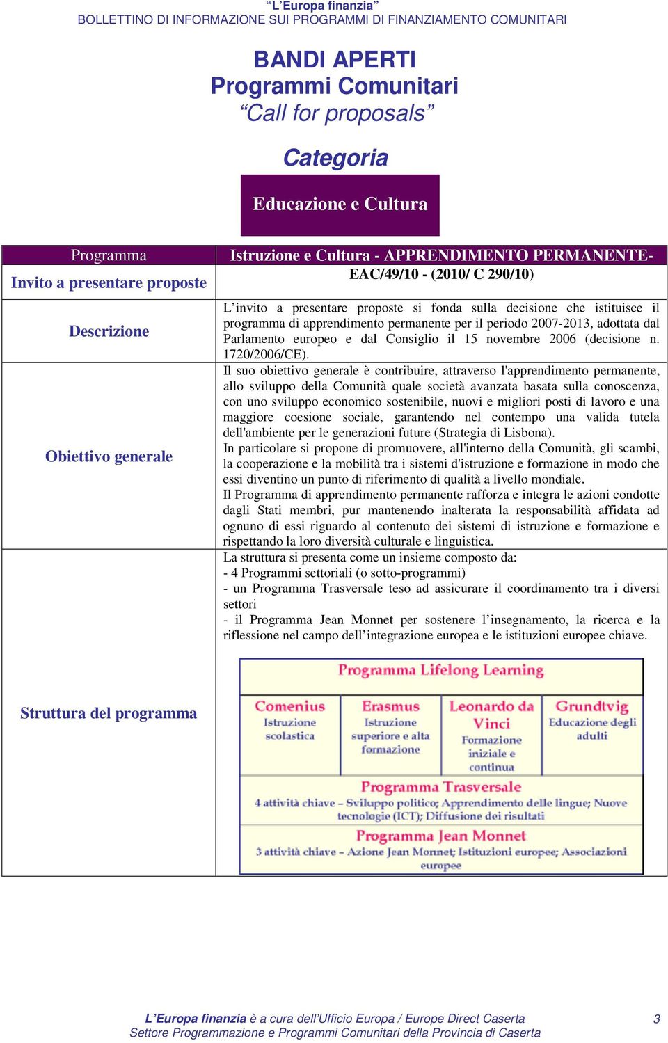 Parlamento europeo e dal Consiglio il 15 novembre 2006 (decisione n. 1720/2006/CE).