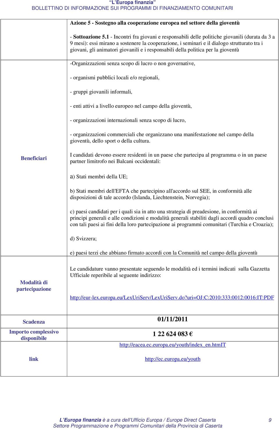 giovanili e i responsabili della politica per la gioventù -Organizzazioni senza scopo di lucro o non governative, - organismi pubblici locali e/o regionali, - gruppi giovanili informali, - enti