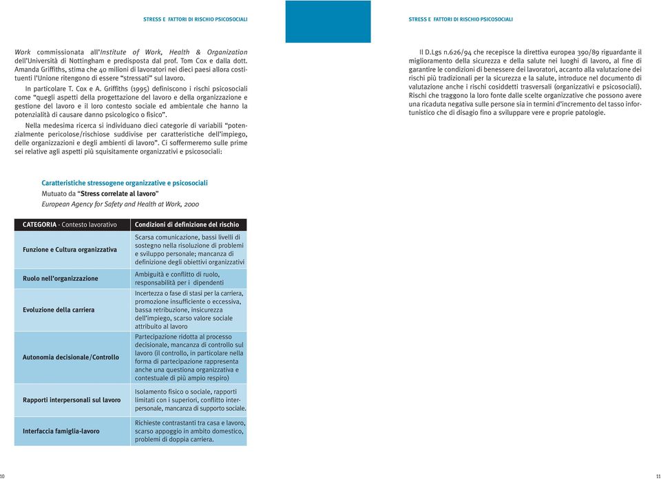 Griffiths (1995) definiscono i rischi psicosociali come quegli aspetti della progettazione del lavoro e della organizzazione e gestione del lavoro e il loro contesto sociale ed ambientale che hanno