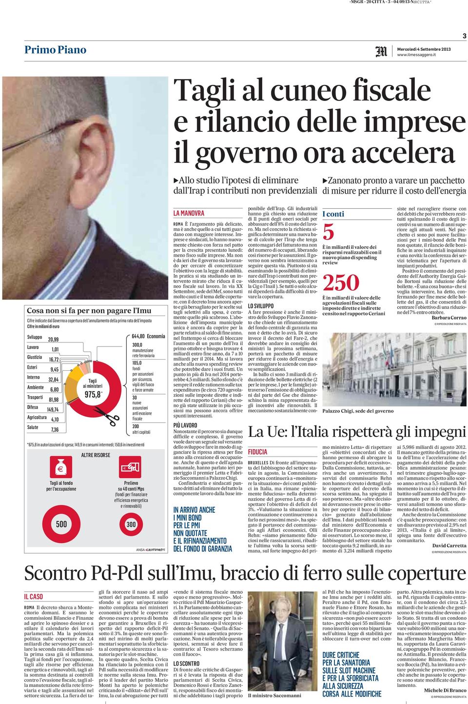 misure per ridurre il costo dell energia Cosa non si fa per non pagare l'imu Cifre indicate dal Governo a copertura dell'annullamento della prima rata dell'imposta Cifre in milioni di euro Sviluppo