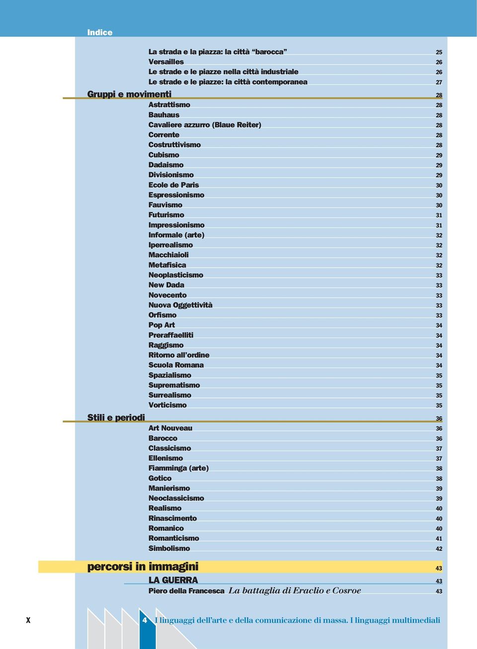 Informale (arte) 32 Iperrealismo 32 Macchiaioli 32 Metafisica 32 Neoplasticismo 33 New Dada 33 Novecento 33 Nuova Oggettività 33 Orfismo 33 Pop Art 34 Preraffaelliti 34 Raggismo 34 Ritorno all ordine