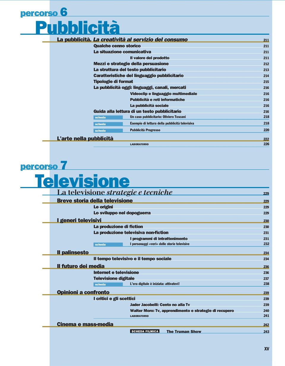 pubblicitario 213 Caratteristiche del linguaggio pubblicitario 214 Tipologie di format 215 La pubblicità oggi: linguaggi, canali, mercati 216 Videoclip e linguaggio multimediale 216 Pubblicità e reti