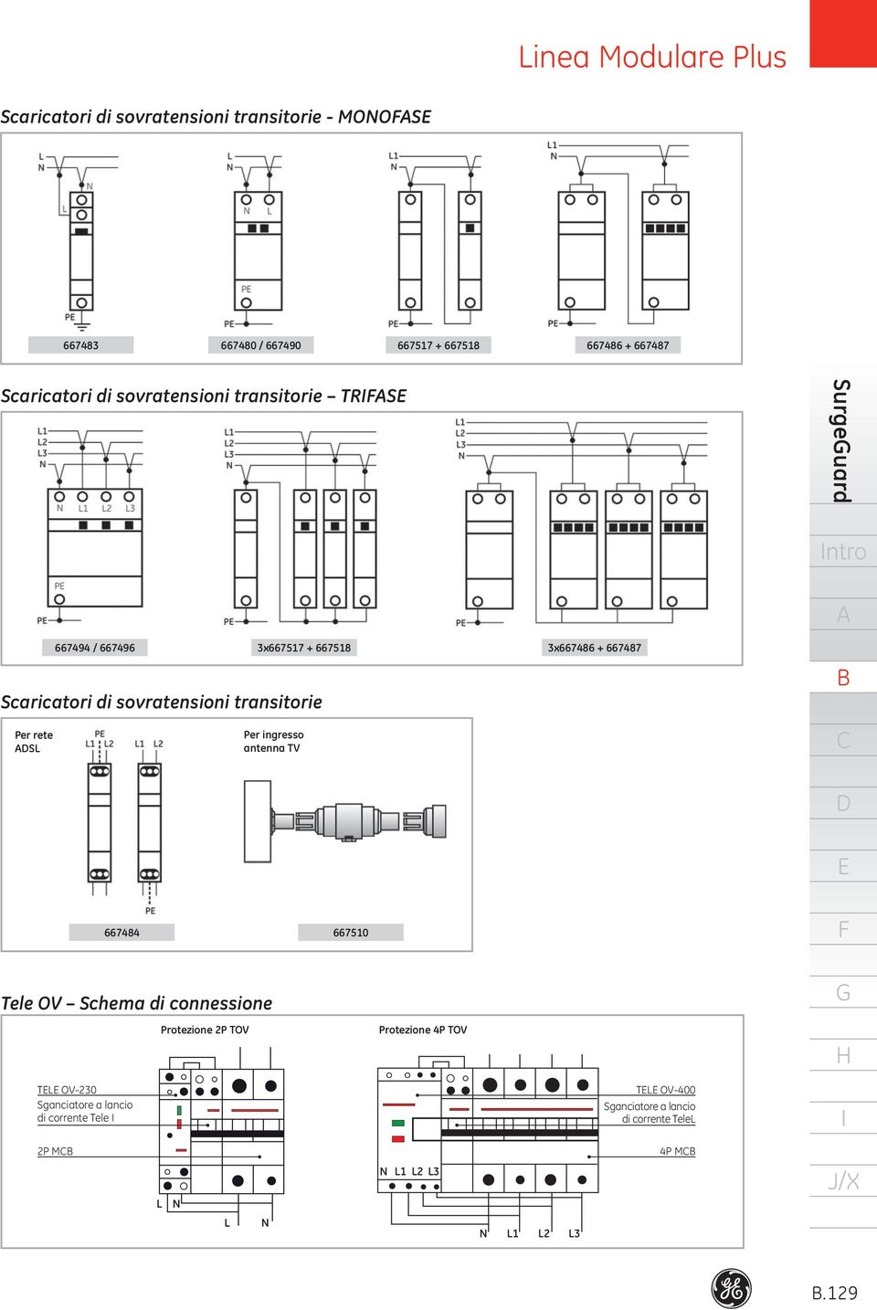 SL Per ingresso antenna TV 78 70 Tele OV Schema di connessione Protezione P TOV Protezione P TOV TL OV0