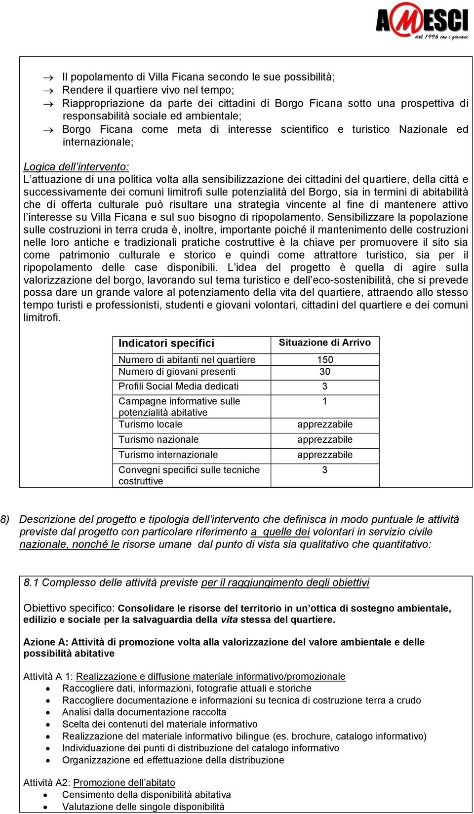 del quartiere, della città e successivamente dei comuni limitrofi sulle potenzialità del Borgo, sia in termini di abitabilità che di offerta culturale può risultare una strategia vincente al fine di