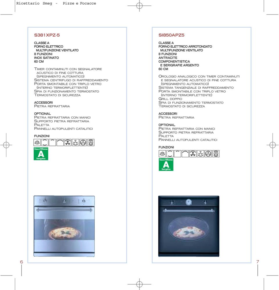 MANICI SUPPORTO PIETRA REFRATTARIA PALETTA PANNELLI AUTOPULENTI CATALITICI FUNZIONI Classe d Efficienza A Energetica SI850APZ5 CLASSE A FORNO ELETTRICO ARROTONDATO MULTIFUNZIONE VENTILATO 8 FUNZIONI