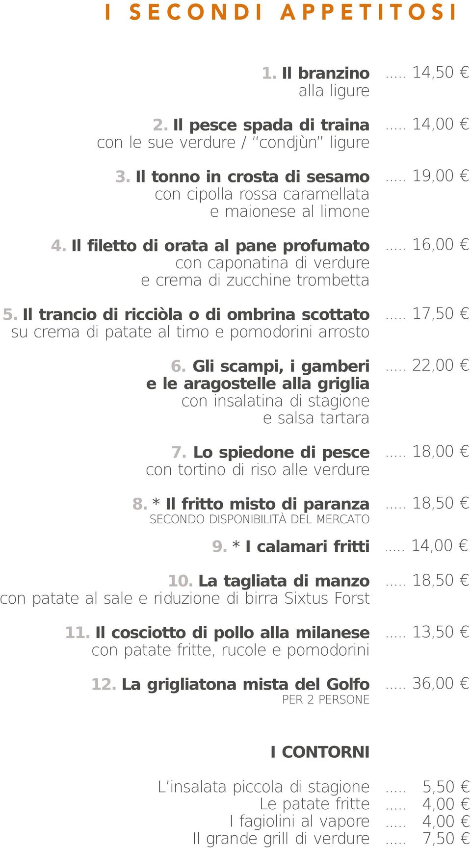 La tagliata di manzo con patate al sale e riduzione di birra Sixtus Forst 11. Il cosciotto di pollo alla milanese con patate fritte, rucole e pomodorini 12.