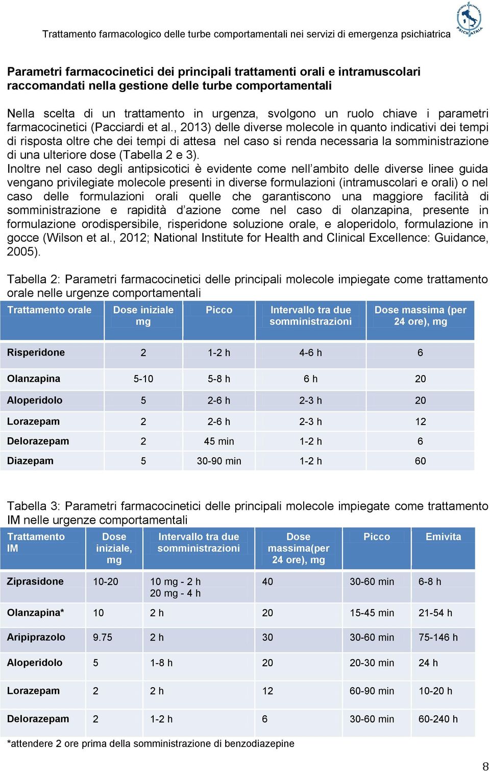 , 2013) delle diverse molecole in quanto indicativi dei tempi di risposta oltre che dei tempi di attesa nel caso si renda necessaria la somministrazione di una ulteriore dose (Tabella 2 e 3).