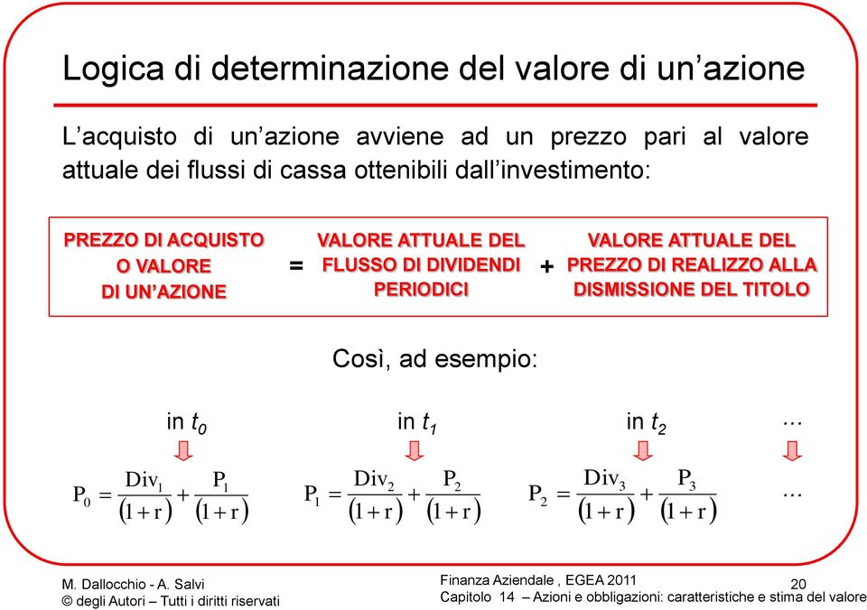 ATTUALE DEL FLUSSO DI DIVIDENDI PERIODICI + VALORE ATTUALE DEL PREZZO DI REALIZZO ALLA DISMISSIONE DEL TITOLO