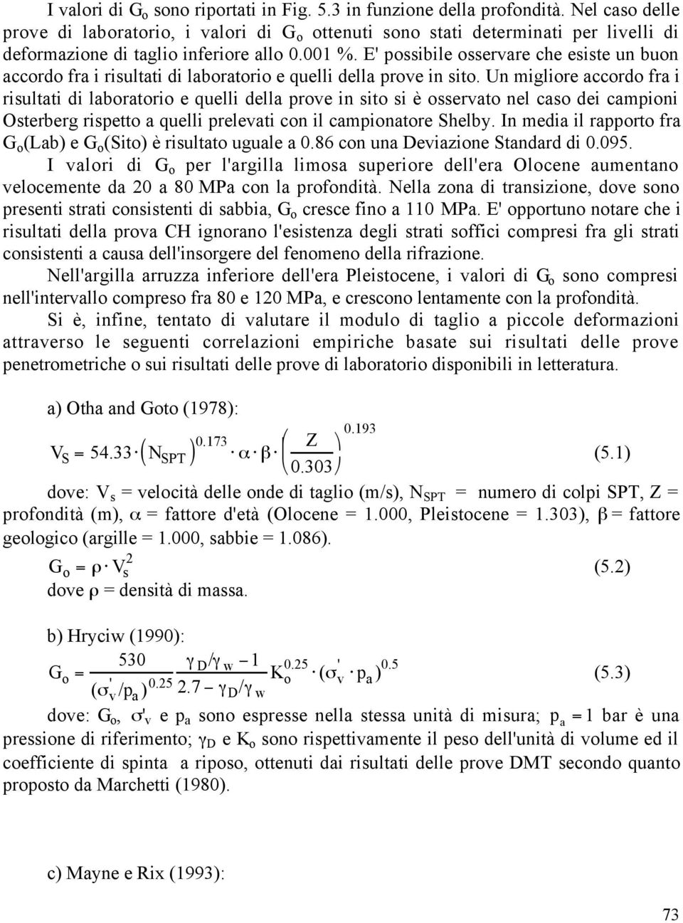 E' possibile osservare che esiste un buon accordo fra i risultati di laboratorio e quelli della prove in sito.